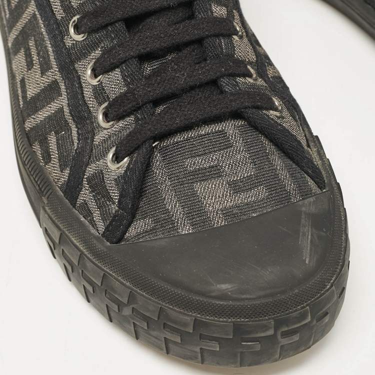 Pre Owned Fendi Black Canvas FF Summary Low Top Sneakers Size 41