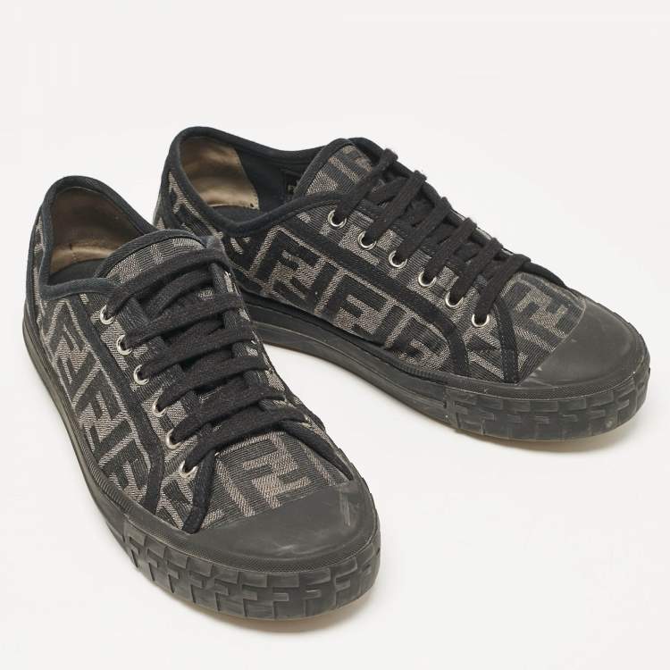 Pre Owned Fendi Black Canvas FF Summary Low Top Sneakers Size 41