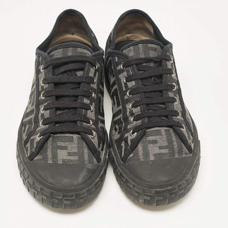 Pre Owned Fendi Black Canvas FF Summary Low Top Sneakers Size 41
