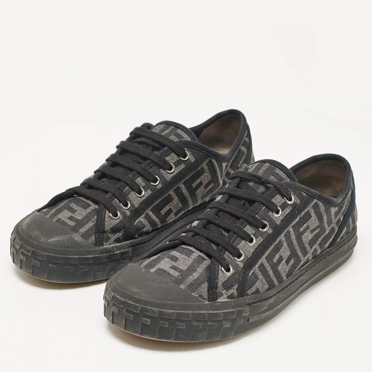Pre Owned Fendi Black Canvas FF Summary Low Top Sneakers Size 41