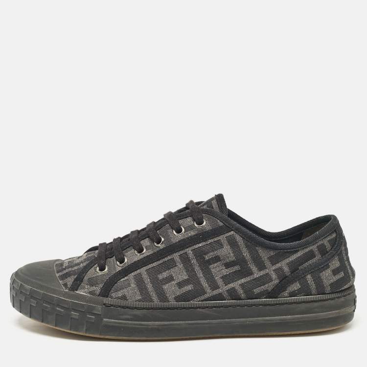 Pre Owned Fendi Black Canvas FF Summary Low Top Sneakers Size 41