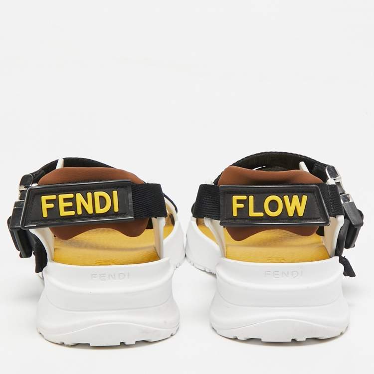 Pre Owned Fendi Multicolor Canvas and Rubber Flow Flat Sandals Size 41