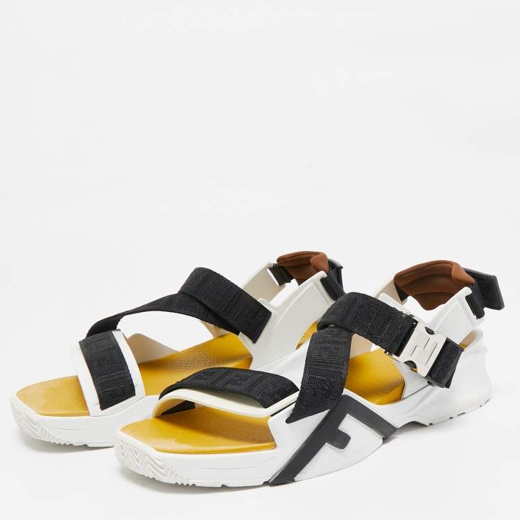 Pre Owned Fendi Multicolor Canvas and Rubber Flow Flat Sandals Size 41