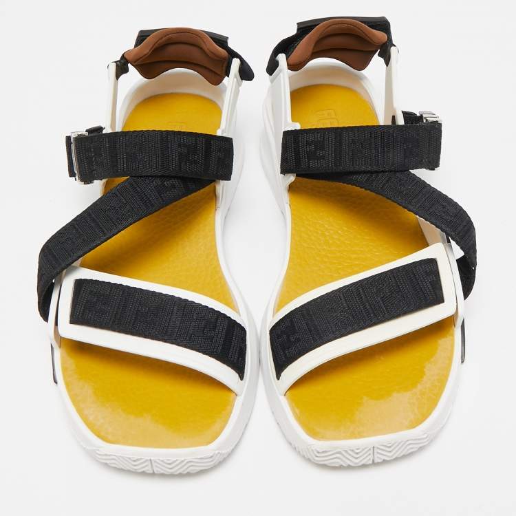 Pre Owned Fendi Multicolor Canvas and Rubber Flow Flat Sandals Size 41