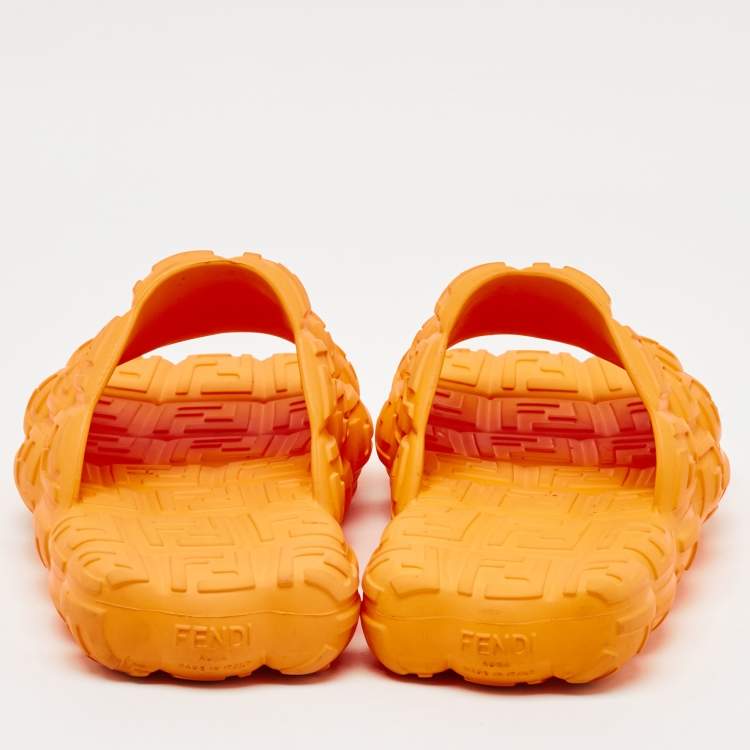 Pre Owned Fendi Orange  Rubber Cloud Ff Logo Slide Sandals Size 42