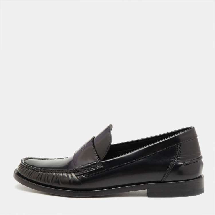 Pre Owned Fendi Black Leather Slip On Loafers Size 42.5