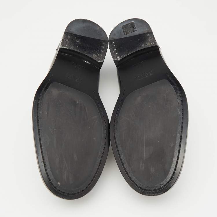Pre Owned Fendi Black Leather Slip On Loafers Size 42.5