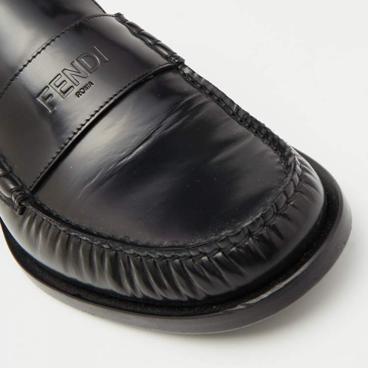 Pre Owned Fendi Black Leather Slip On Loafers Size 42.5