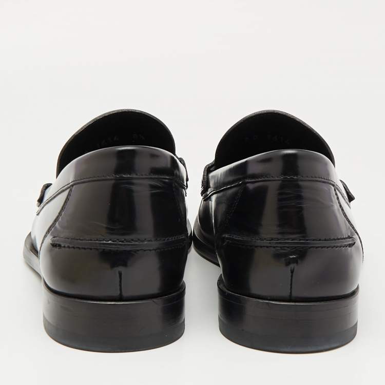 Pre Owned Fendi Black Leather Slip On Loafers Size 42.5