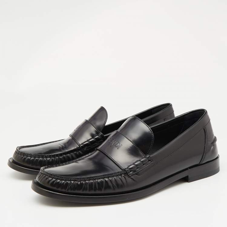 Pre Owned Fendi Black Leather Slip On Loafers Size 42.5