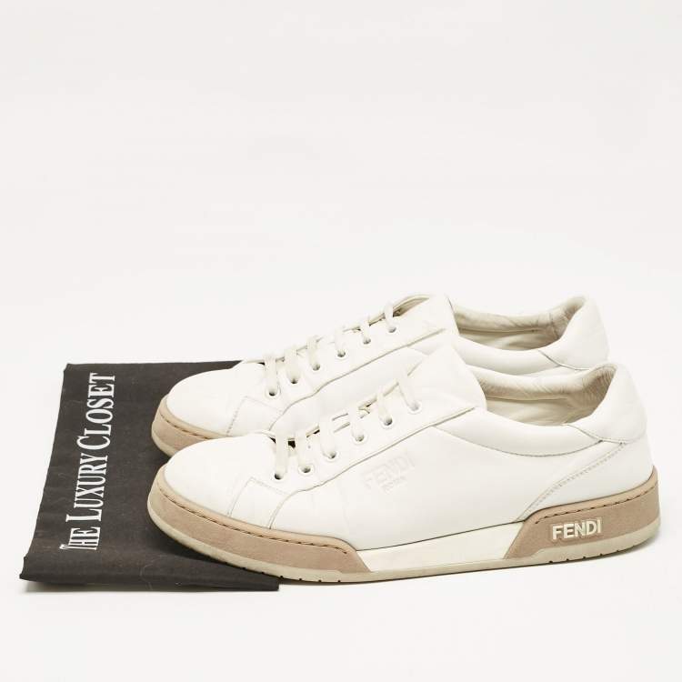 Pre Owned Fendi White Leather Lace Up Low Top Sneakers Size 42.5