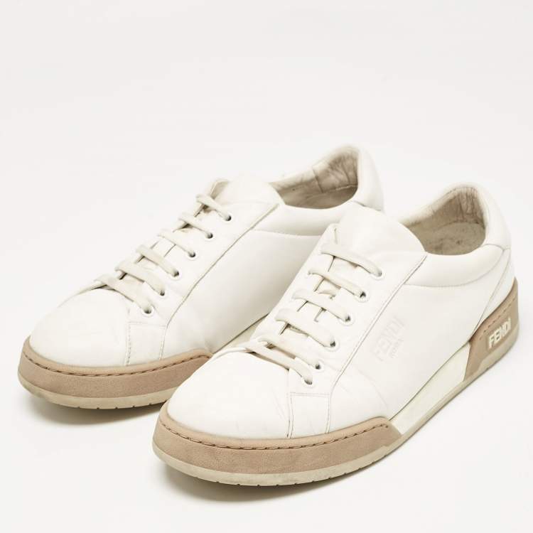 Pre Owned Fendi White Leather Lace Up Low Top Sneakers Size 42.5