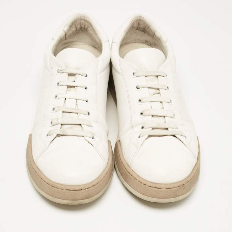 Pre Owned Fendi White Leather Lace Up Low Top Sneakers Size 42.5