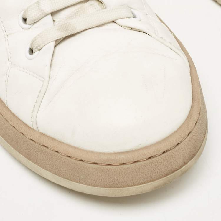 Pre Owned Fendi White Leather Lace Up Low Top Sneakers Size 42.5