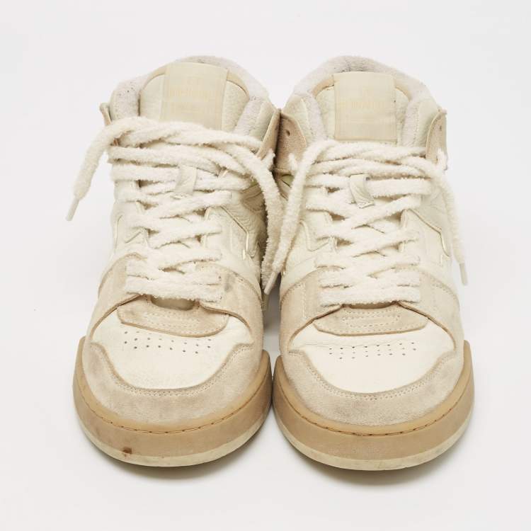Pre Owned Fendi White Leather and Suede Fendi Match High Top Sneakers Size 43