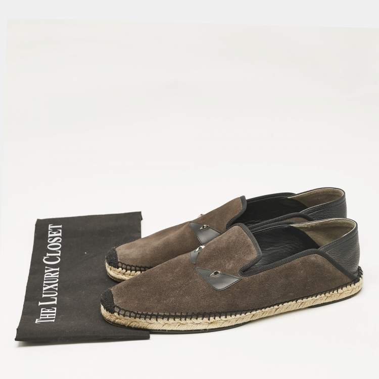 Pre Owned Fendi Navy Black/Green Suede Monster Eyes Slip On Espadrilles Size 44