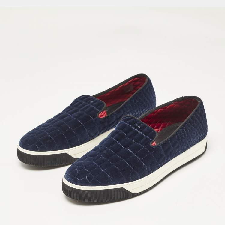 Pre Owned Fendi Navy Blue/Black Croc Print Velvet Slip On Smoking Slippers Size 43