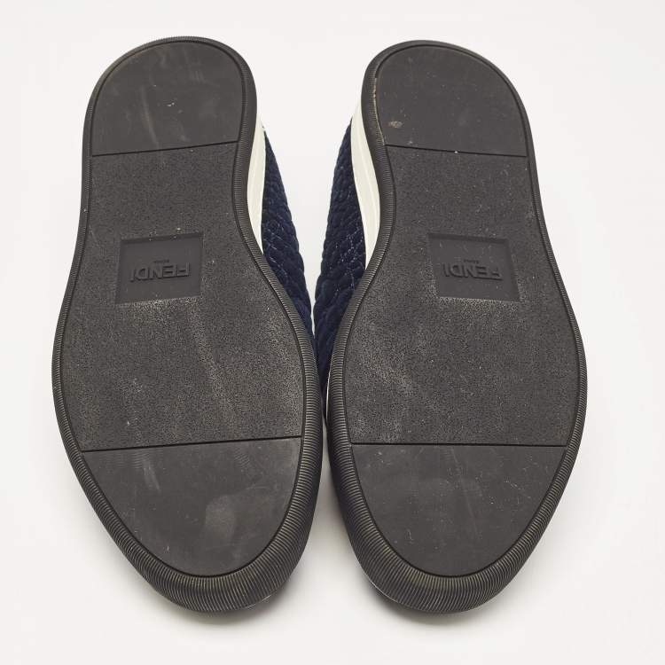 Pre Owned Fendi Navy Blue/Black Croc Print Velvet Slip On Smoking Slippers Size 43