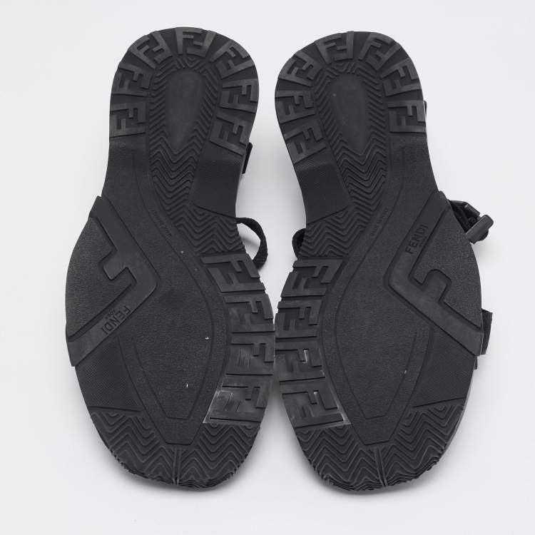Pre Owned Fendi Black Canvas and Rubber Flow Flat Sandals Size 43