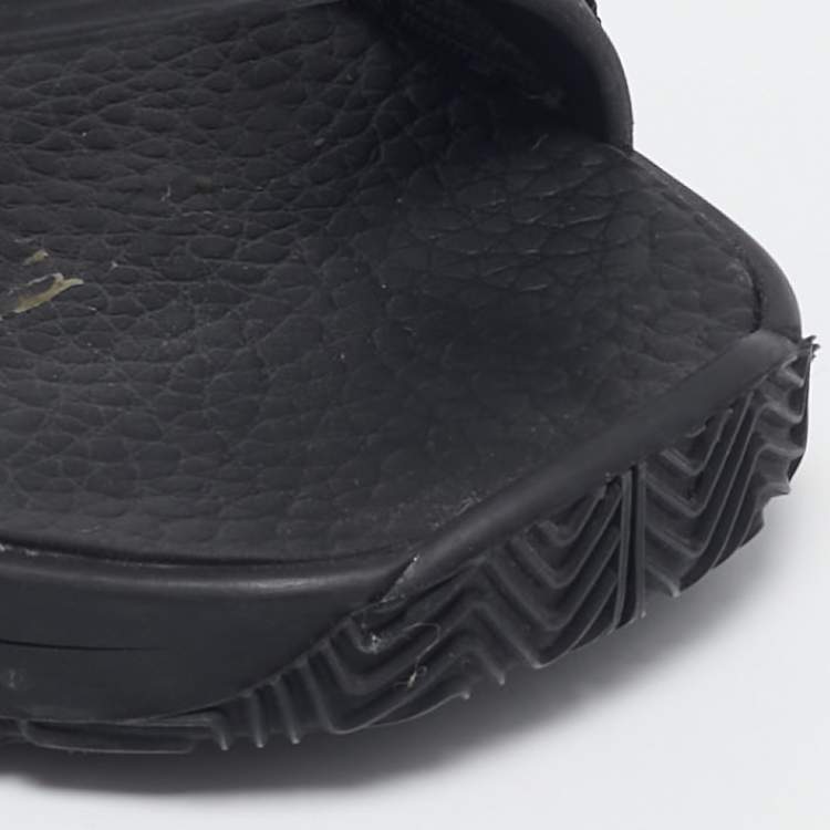 Pre Owned Fendi Black Canvas and Rubber Flow Flat Sandals Size 43