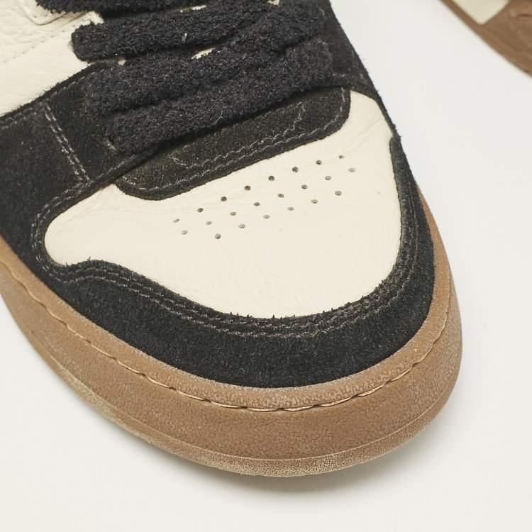 Pre Owned Fendi Cream/Black Leather And Suede Match Lace Up Sneakers Size 38