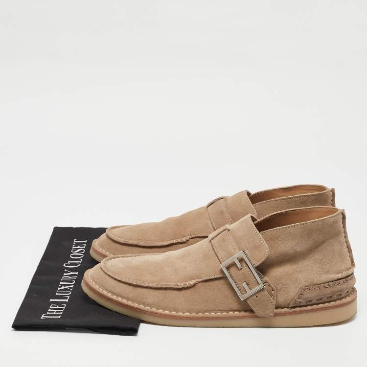 Pre Owned Fendi Beige Suede Desert Desert Boots Size 44