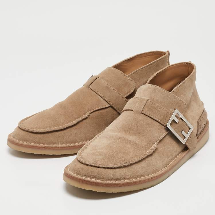 Pre Owned Fendi Beige Suede Desert Desert Boots Size 44