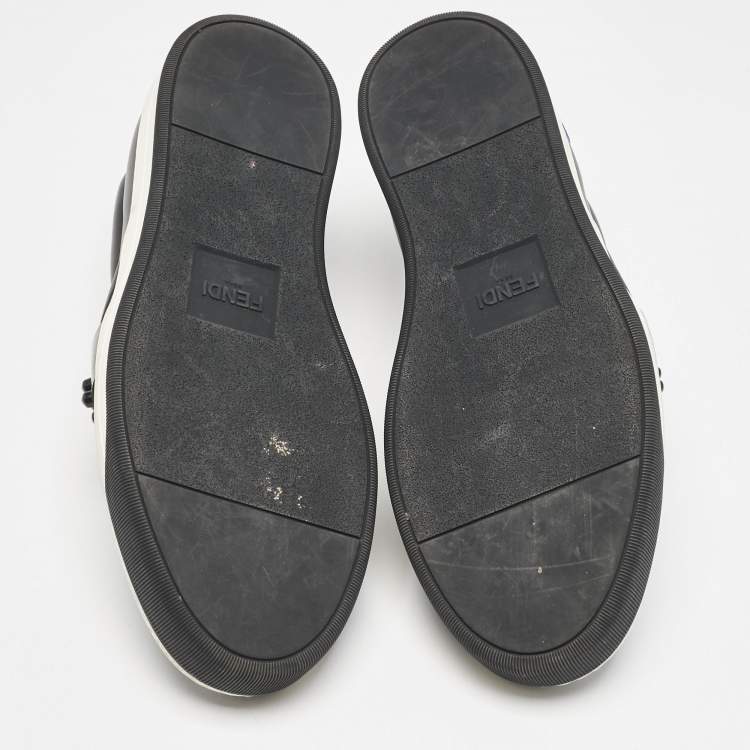 Pre Owned Fendi Black Leather Karlito Studded Low Top Slip On Sneakers Size 44