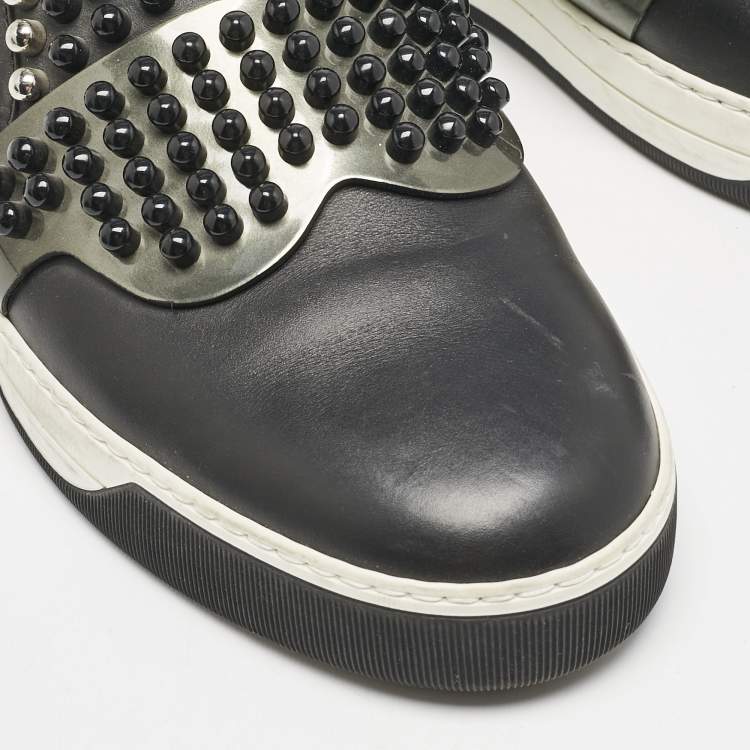 Pre Owned Fendi Black Leather Karlito Studded Low Top Slip On Sneakers Size 44