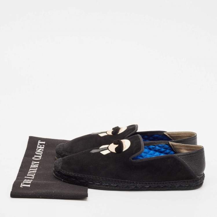 Pre Owned Fendi Black Suede Karlito Slip On Espadrille Flats Size 44