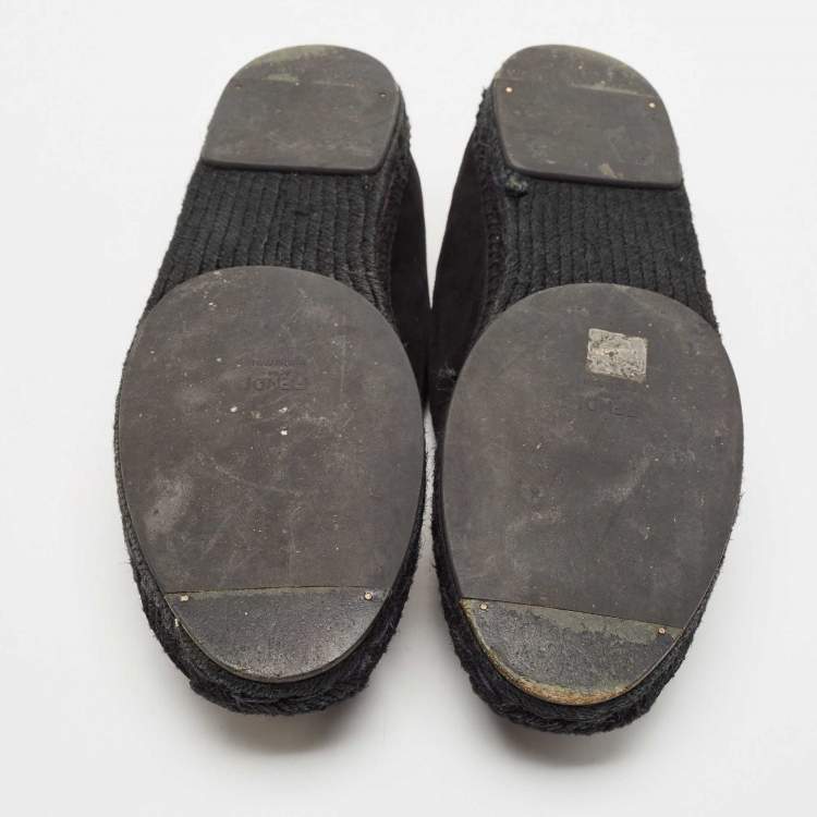Pre Owned Fendi Black Suede Karlito Slip On Espadrille Flats Size 44