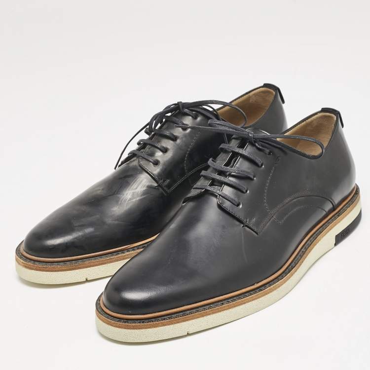 Pre Owned Fendi Navy Blue Leather Lace Derby Size 45