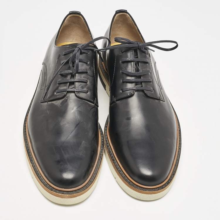 Pre Owned Fendi Navy Blue Leather Lace Derby Size 45