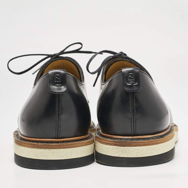 Pre Owned Fendi Navy Blue Leather Lace Derby Size 45