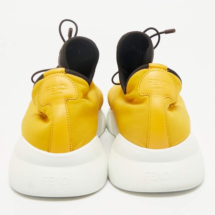 Pre Owned Fendi Mustard/White Knit Fabric High Top Sneakers Size 41