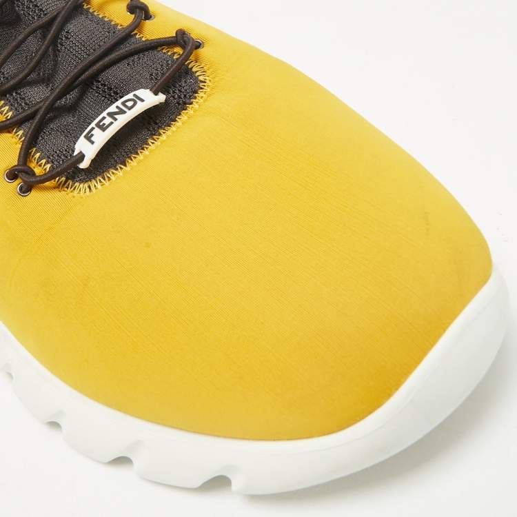 Pre Owned Fendi Mustard/White Knit Fabric High Top Sneakers Size 41