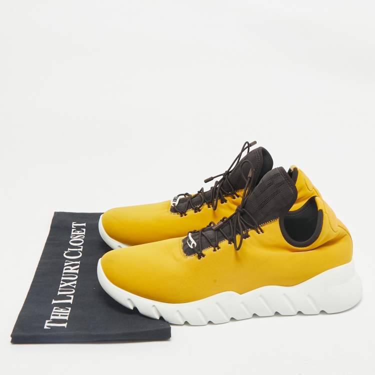 Pre Owned Fendi Mustard/White Knit Fabric High Top Sneakers Size 41