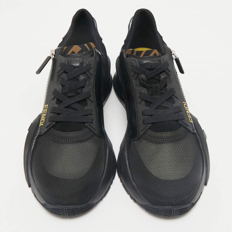 Pre Owned Fendi Black Mesh, Suede and Nylon Flow Low Top Sneakers Size 43