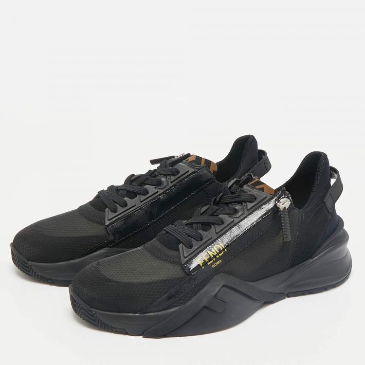 Pre Owned Fendi Black Mesh, Suede and Nylon Flow Low Top Sneakers Size 43