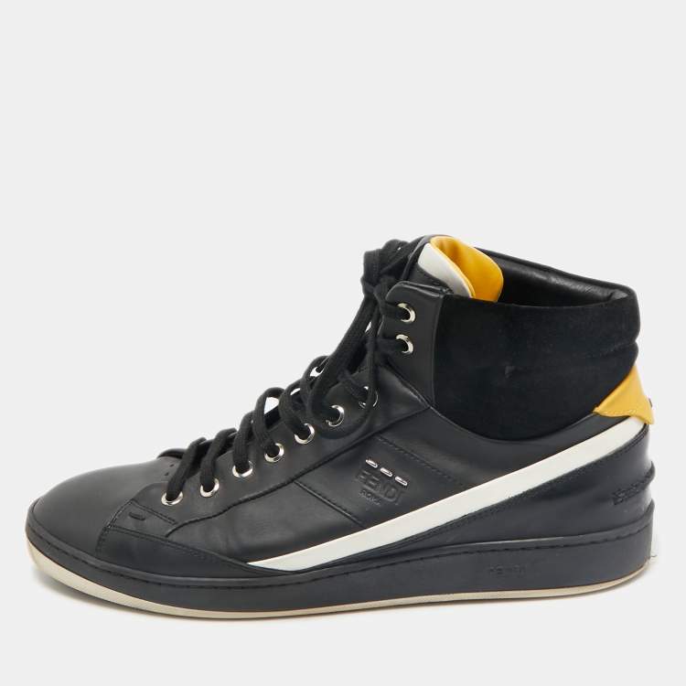 Pre Owned Fendi Black Leather And Suede High Top Sneakers Size 42