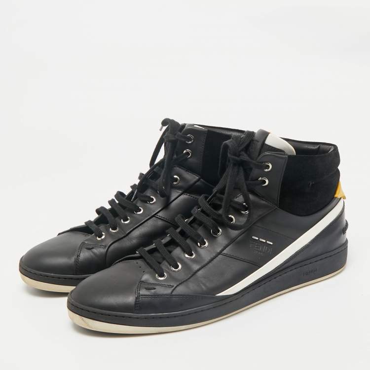 Pre Owned Fendi Black Leather And Suede High Top Sneakers Size 42
