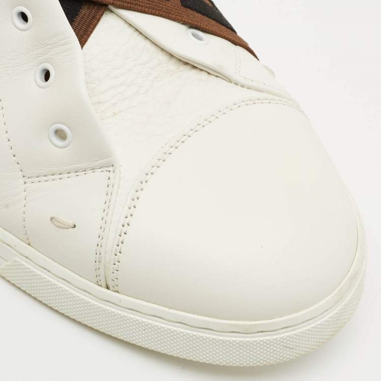 Pre Owned Fendi White Leather FF Crisscross Strap Slip On Sneakers Size 43