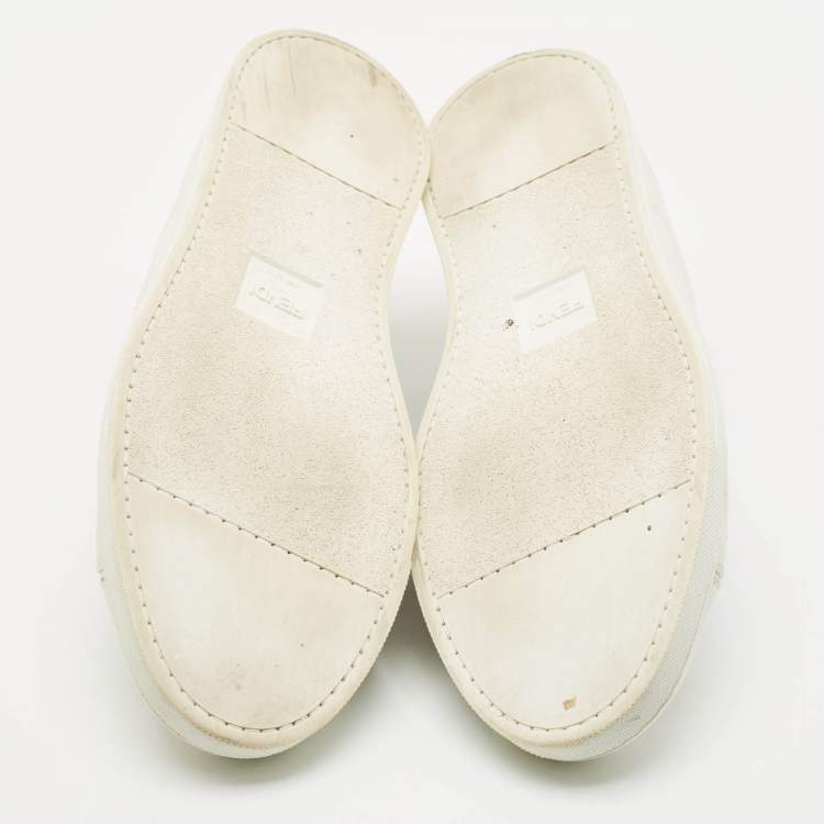 Pre Owned Fendi White Leather FF Crisscross Strap Slip On Sneakers Size 43
