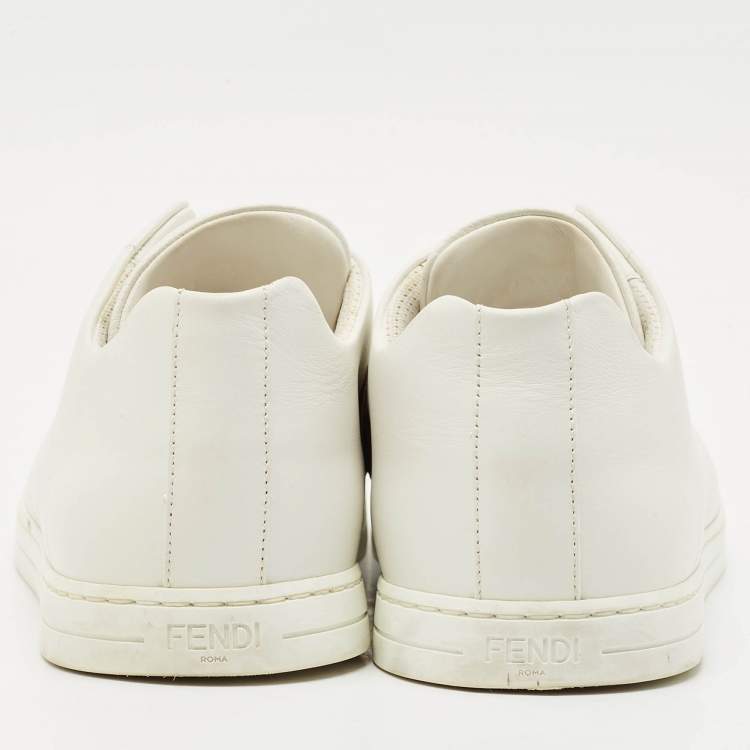 Pre Owned Fendi White Leather FF Crisscross Strap Slip On Sneakers Size 43
