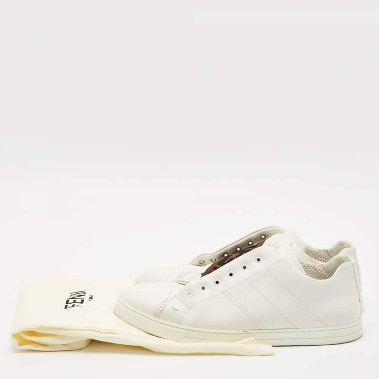 Pre Owned Fendi White Leather FF Crisscross Strap Slip On Sneakers Size 43