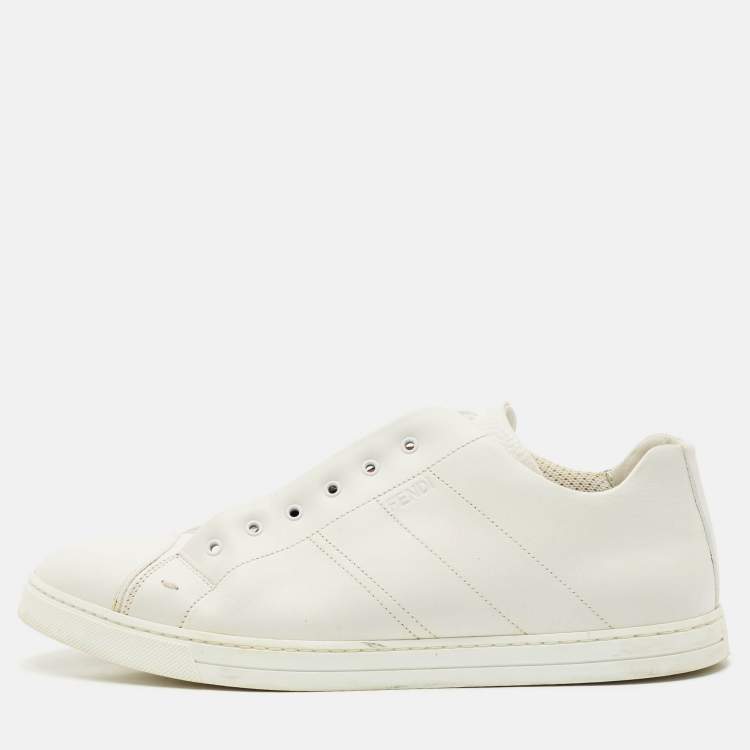Pre Owned Fendi White Leather FF Crisscross Strap Slip On Sneakers Size 43