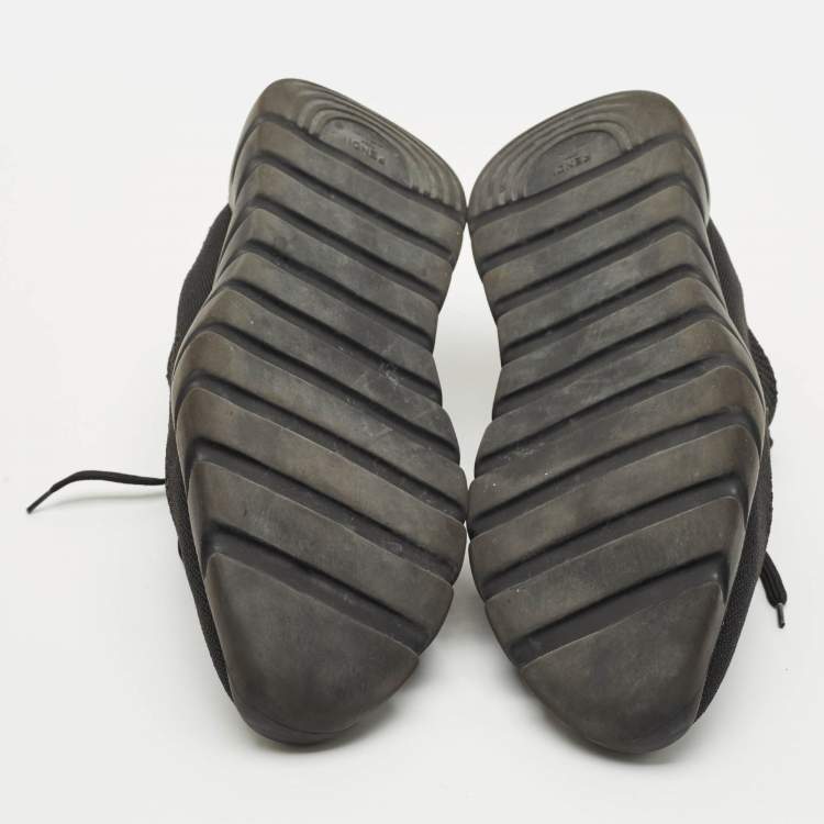 Pre Owned Fendi Black Knit Fabric Bag Bugs Low Top Sneakers Size 42