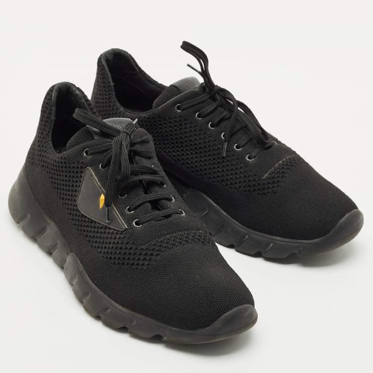 Pre Owned Fendi Black Knit Fabric Bag Bugs Low Top Sneakers Size 42