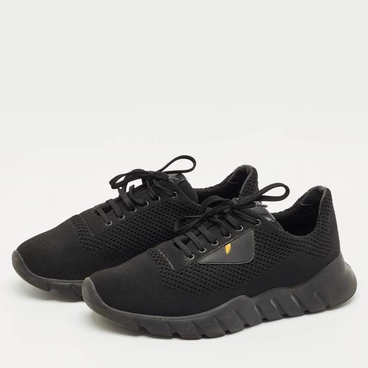 Pre Owned Fendi Black Knit Fabric Bag Bugs Low Top Sneakers Size 42