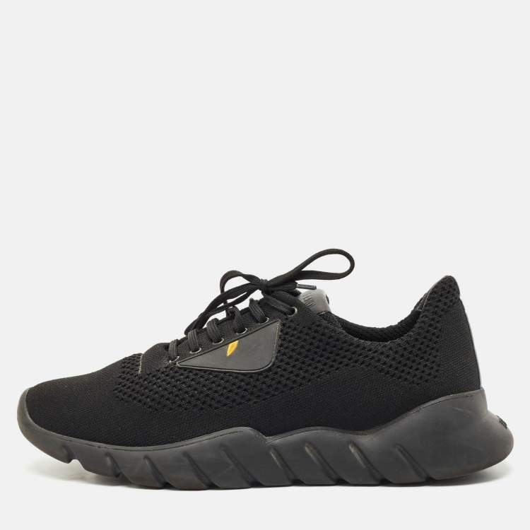 Pre Owned Fendi Black Knit Fabric Bag Bugs Low Top Sneakers Size 42
